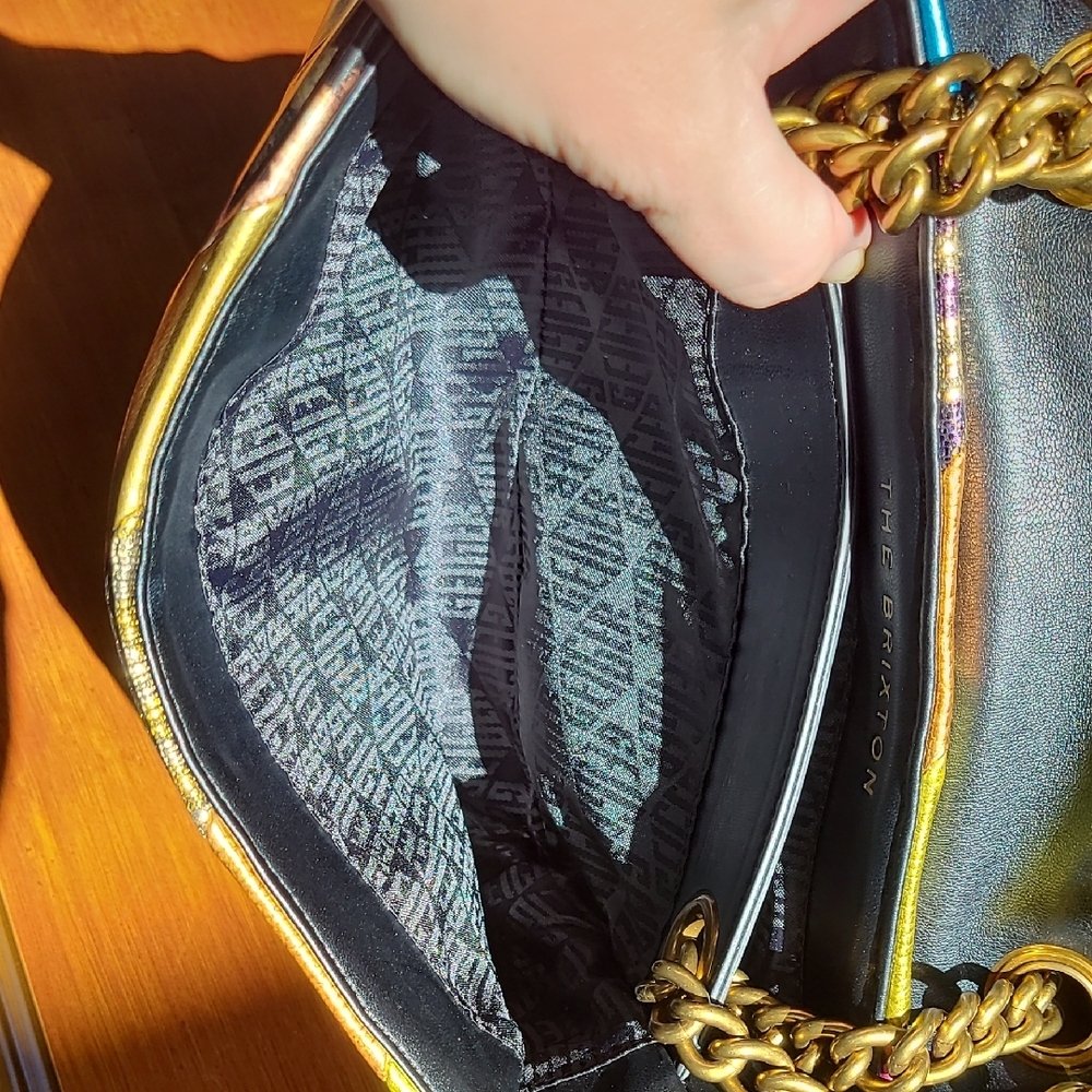 Kurt Geiger Brixton Lock Gold Rainbow Multi-Color Metallic Leather Bag Purse - Picture 11 of 16